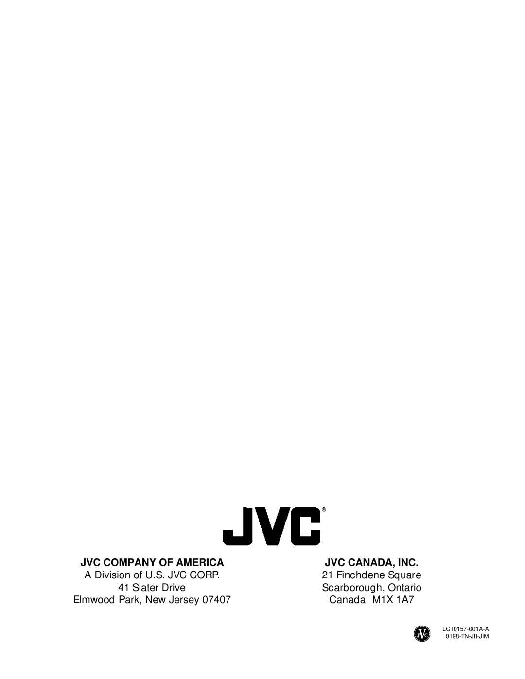 JVC AV-32920 manual JVC Company of America JVC CANADA, INC 