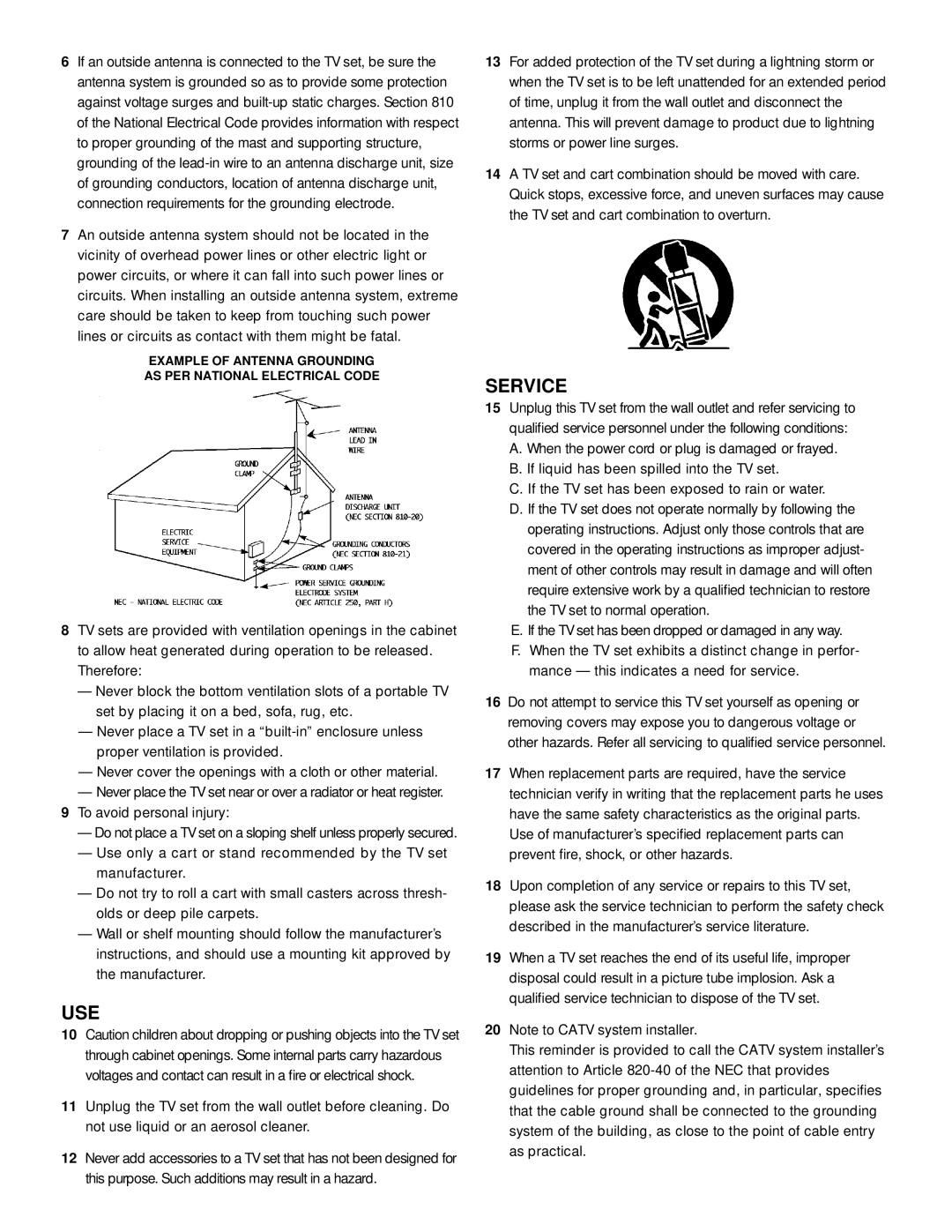 JVC AV-32920 manual Use, Service 