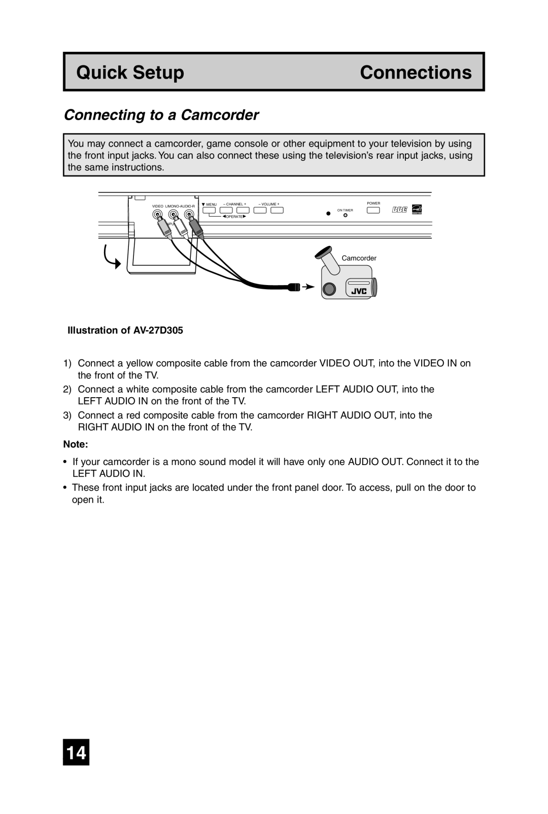 JVC AV 32D305, AV 27D305 manual Connecting to a Camcorder, Left Audio 