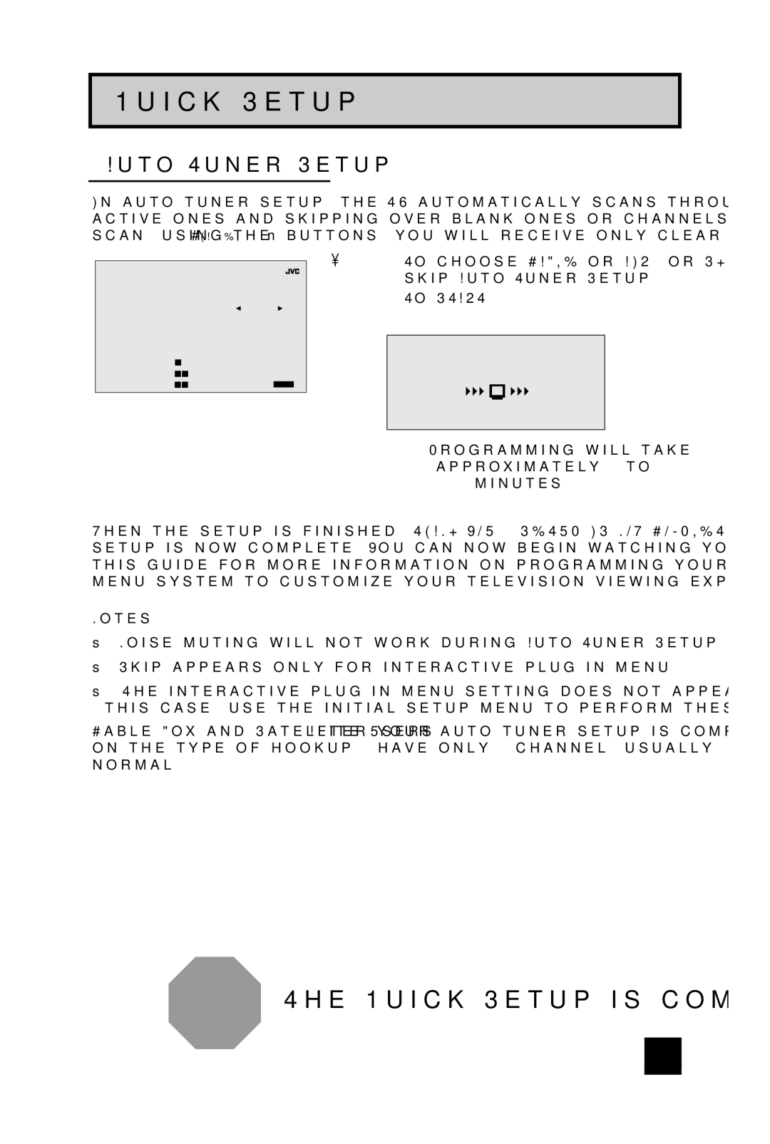 JVC AV 27D305, AV 32D305 manual Auto Tuner Setup, Programming will take approximately 1 to 2 minutes 