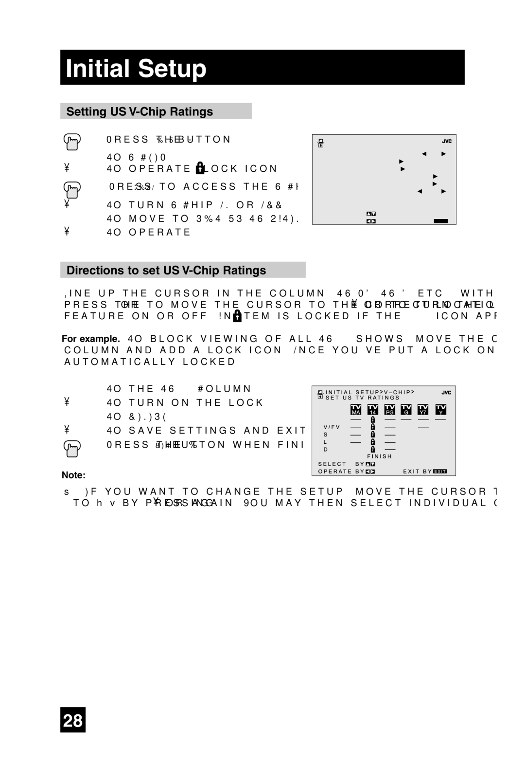 JVC AV 32D305, AV 27D305 manual Setting US V-Chip Ratings, Directions to set US V-Chip Ratings 