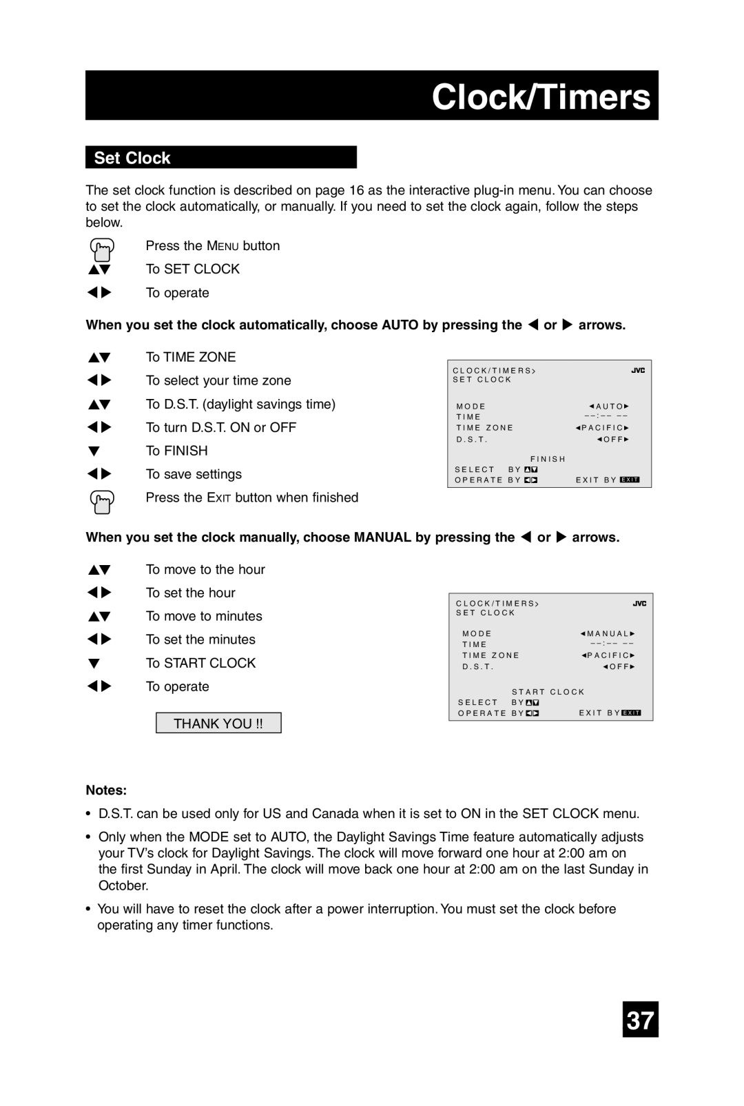 JVC AV 27D305, AV 32D305 manual Clock/Timers, Set Clock 