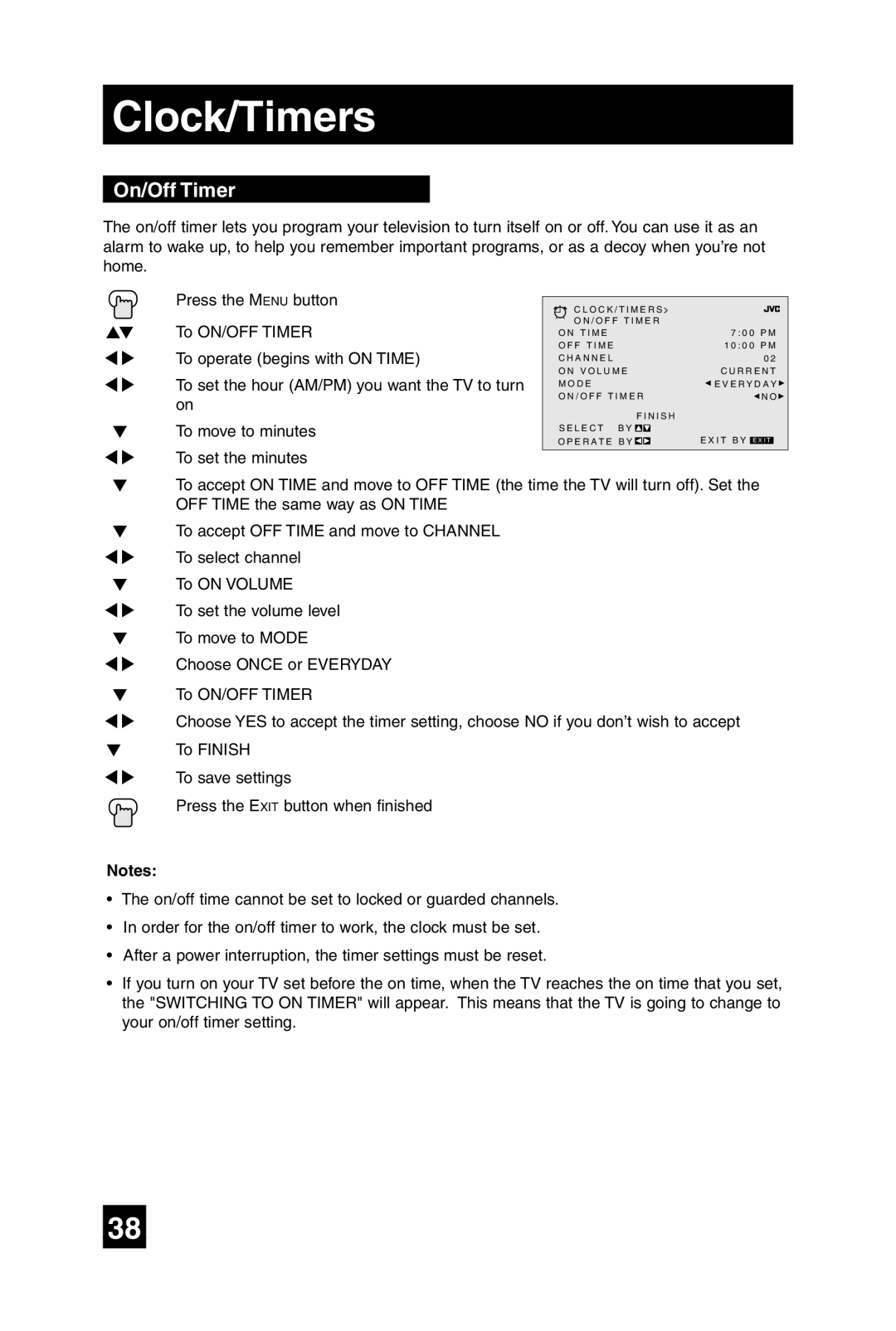 JVC AV 32D305, AV 27D305 manual On/Off Timer 