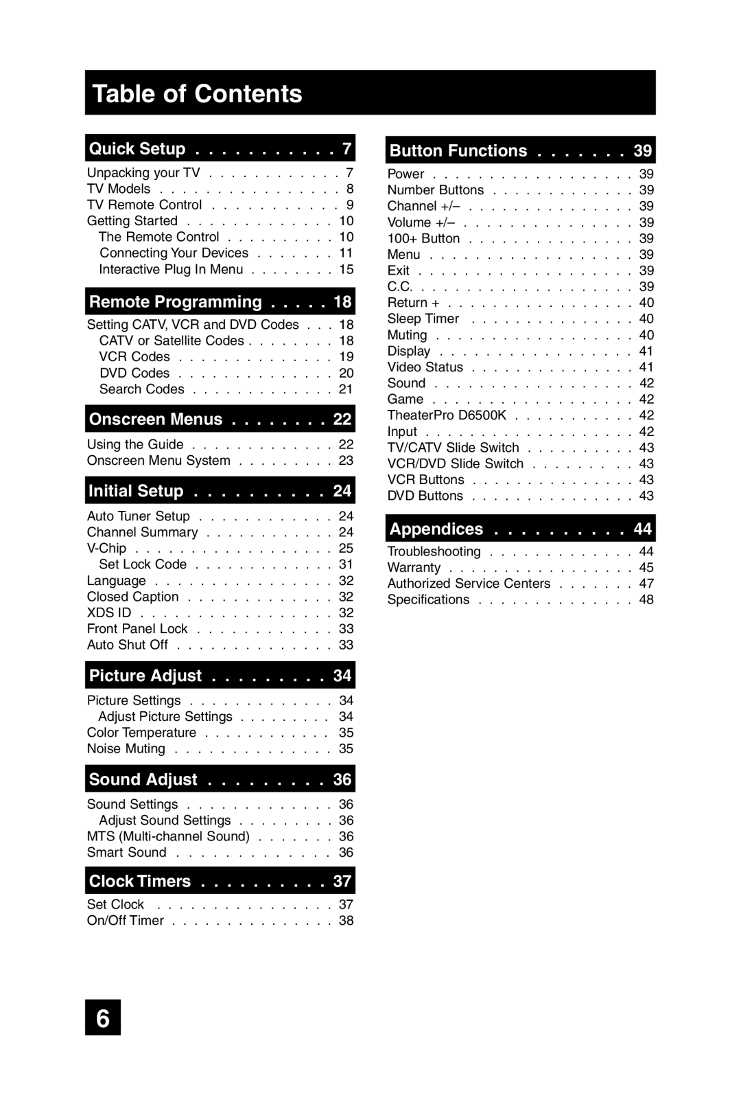 JVC AV 32D305, AV 27D305 manual Table of Contents 