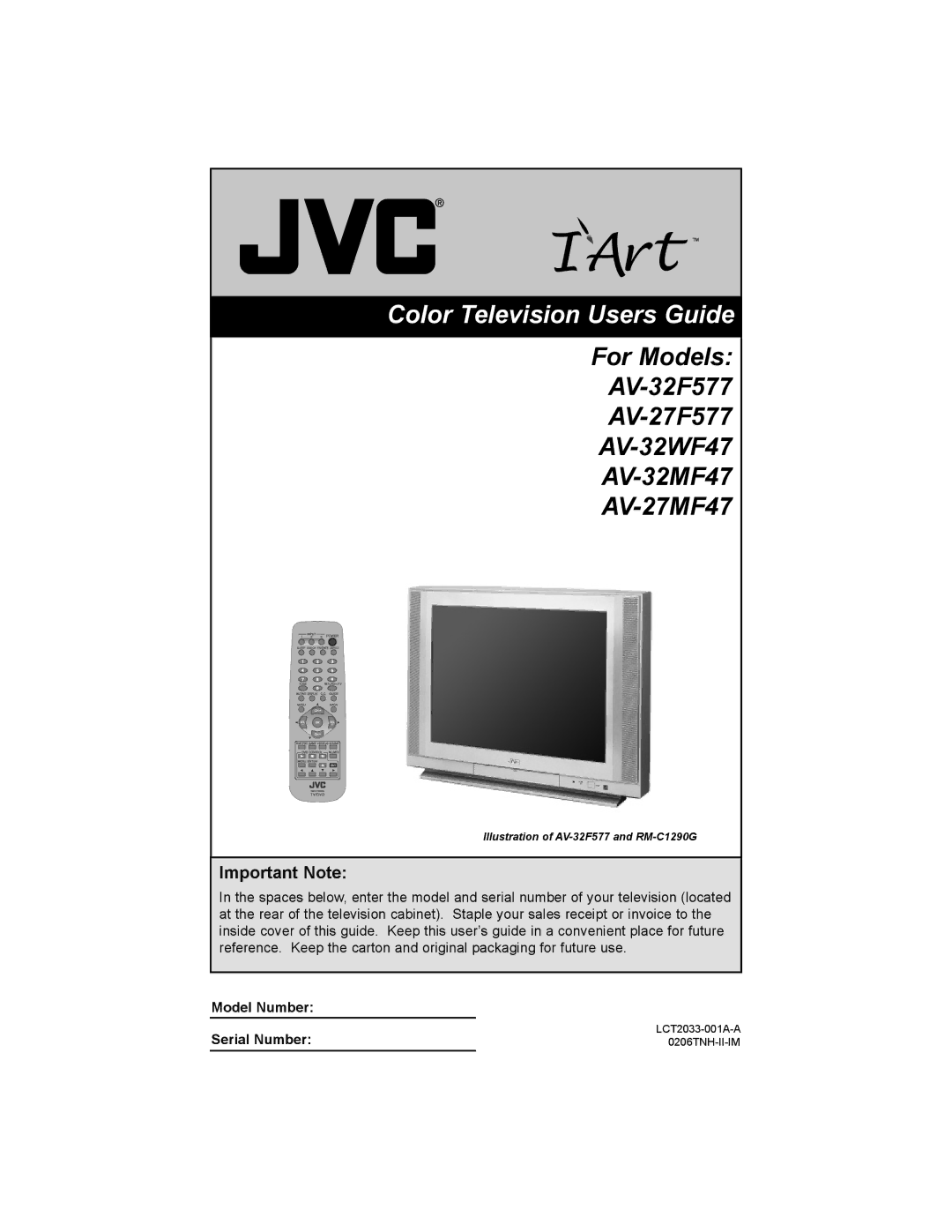 JVC AV-32F577, AV-27F577, AV-32WF47, AV-32MF47, AV-27MF47 manual Color Television Users Guide 