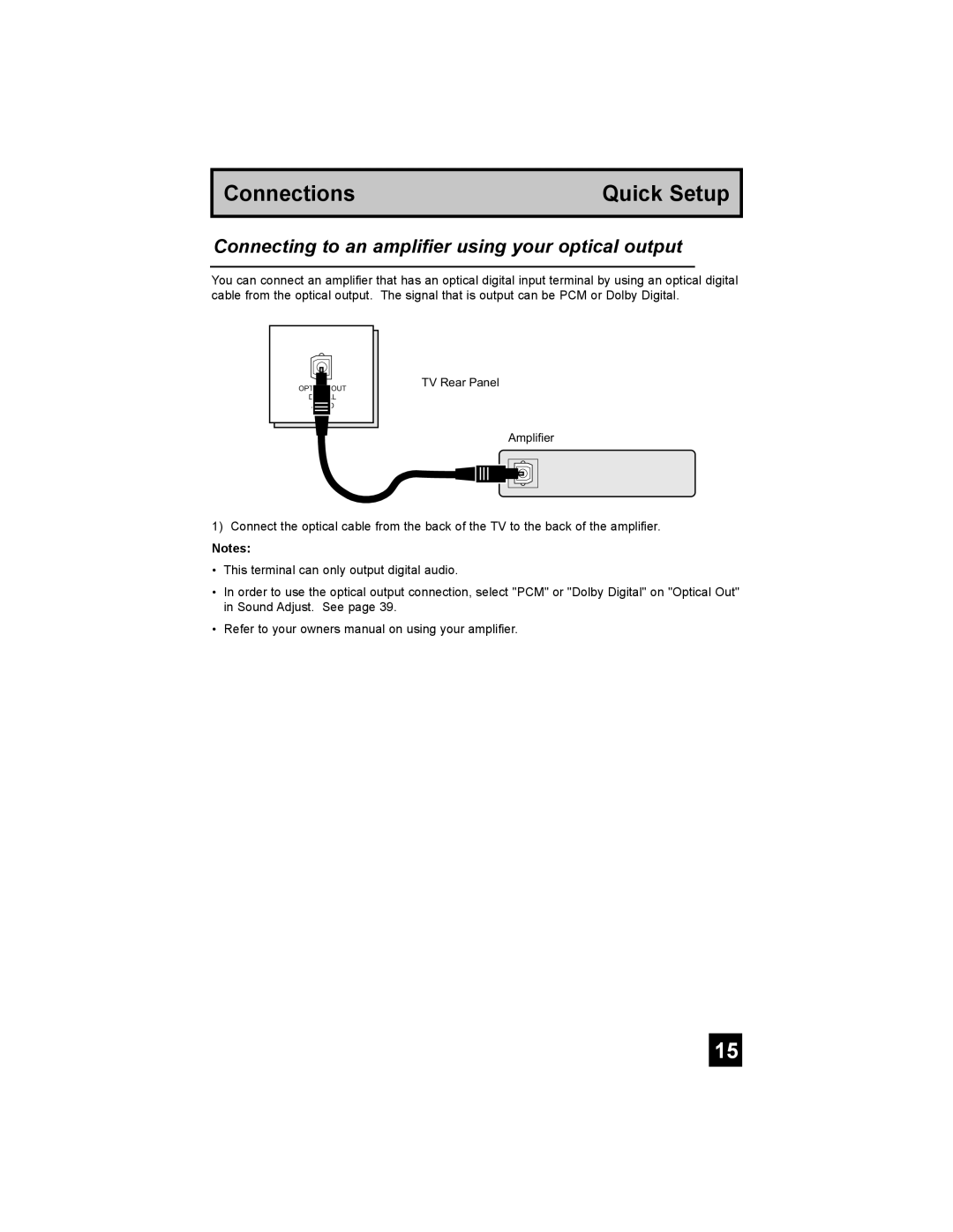 JVC AV-32F577, AV-27F577, AV-32WF47, AV-32MF47, AV-27MF47 manual Connecting to an amplifier using your optical output 