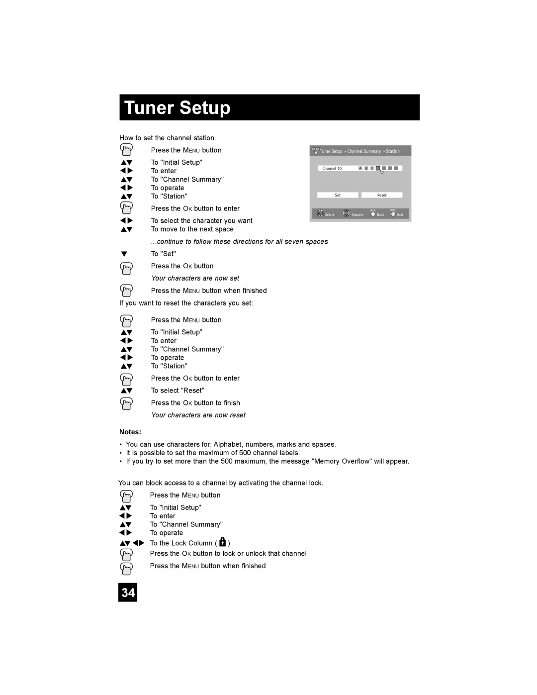 JVC AV-32F577, AV-27F577, AV-32WF47, AV-32MF47, AV-27MF47 manual Tuner Setup, Your characters are now set 