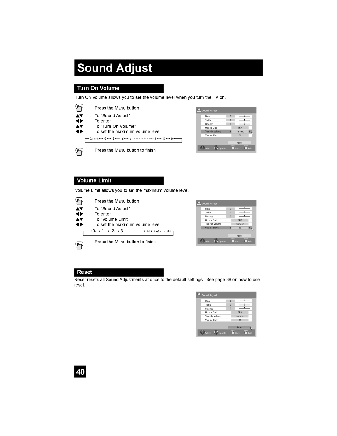 JVC AV-32F577, AV-27F577, AV-32WF47, AV-32MF47, AV-27MF47 manual Turn On Volume, Volume Limit 