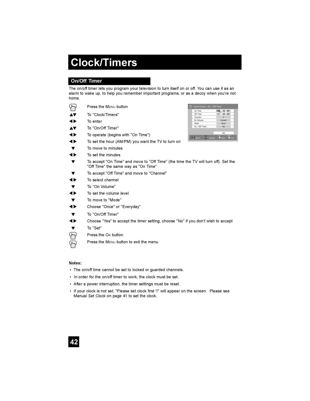 JVC AV-32F577, AV-27F577, AV-32WF47, AV-32MF47, AV-27MF47 manual On/Off Timer, Clock/Timers On / Off Timer 