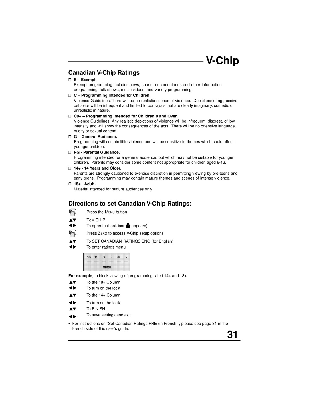 JVC AV 36F702, AV 32F802, AV 36F802, AV 32F702, AV 27F702 manual Directions to set Canadian V-Chip Ratings 