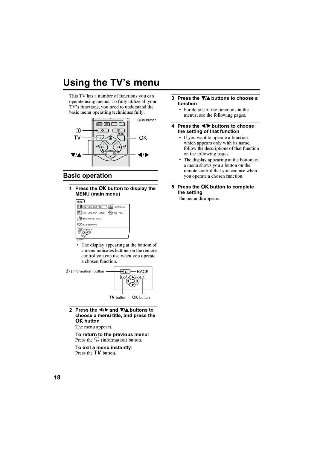 JVC AV-32H35SAE manual Using the TV’s menu 