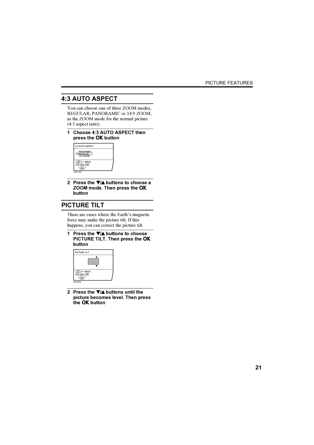 JVC AV-32H35SAE manual Auto Aspect, Picture Tilt 