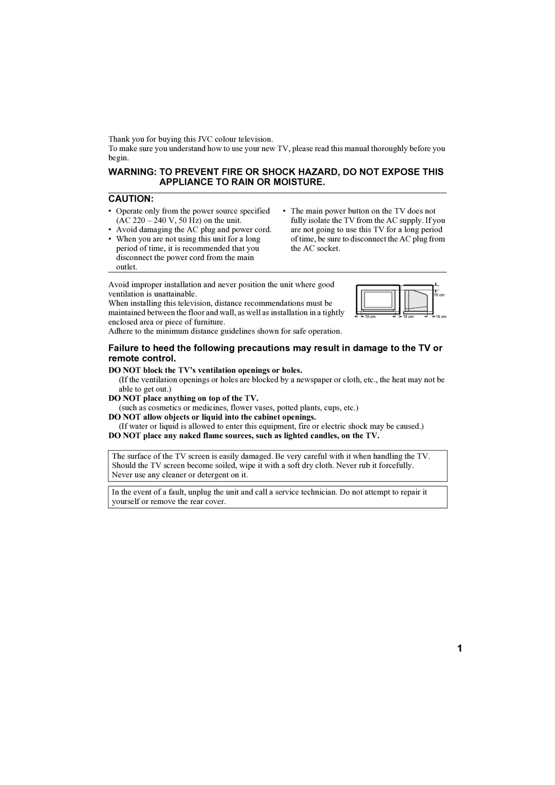 JVC AV-32H35SAE manual Do not place anything on top of the TV 