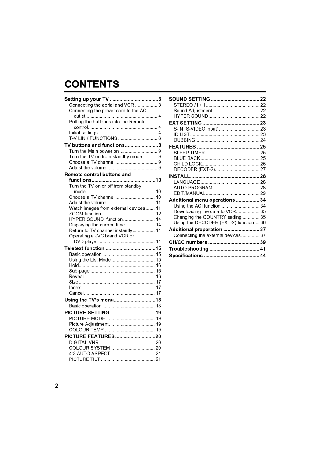 JVC AV-32H35SAE manual Contents 