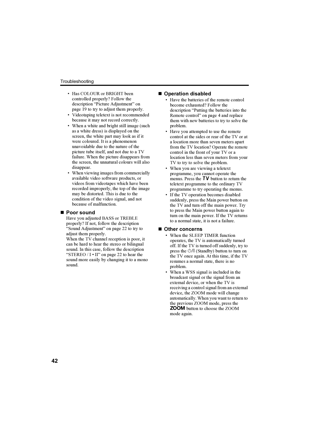 JVC AV-32H35SAE manual „ Poor sound, „ Operation disabled, „ Other concerns 