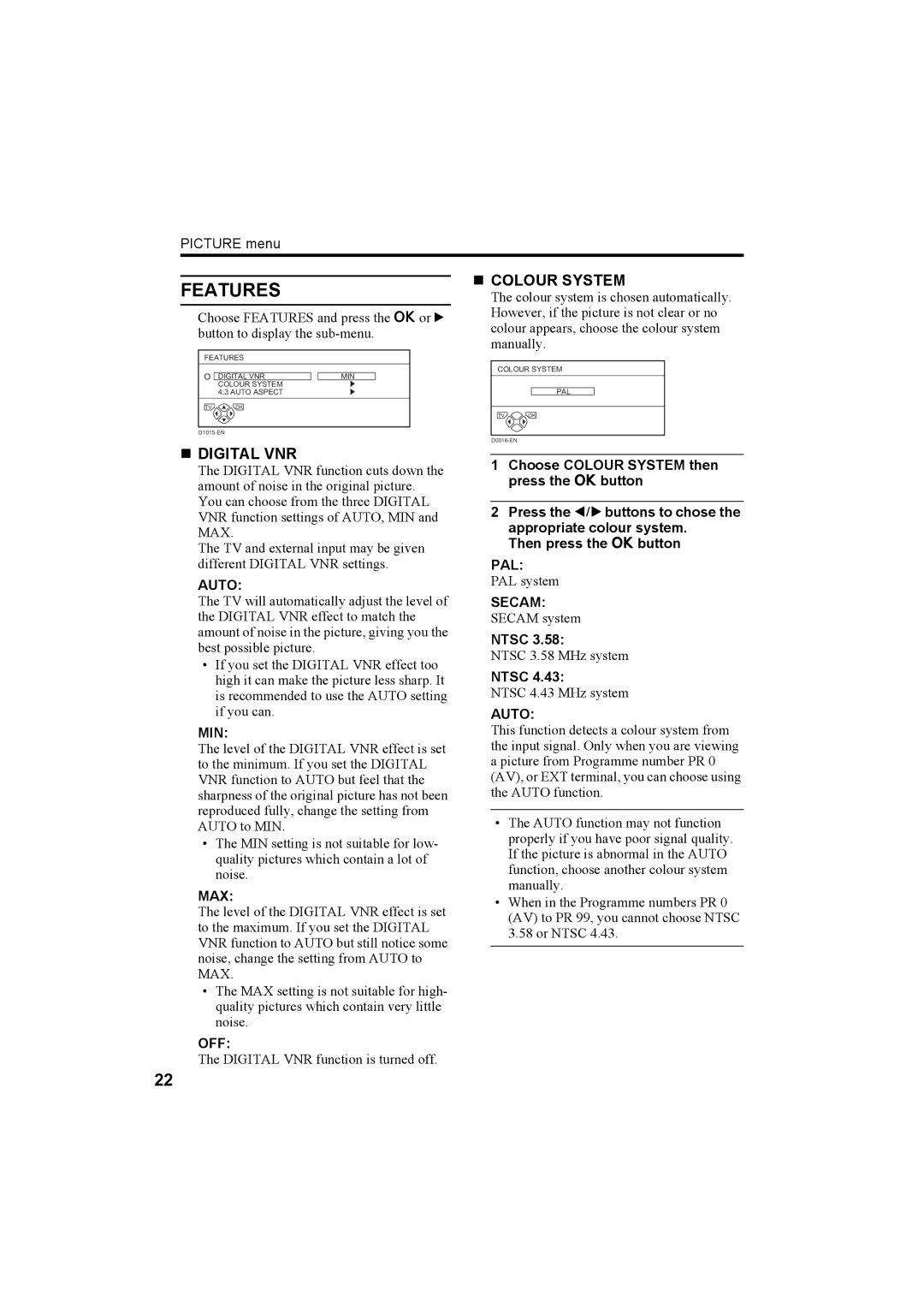 JVC AV-32H5SA manual Features, „ Digital VNR, „ Colour System 