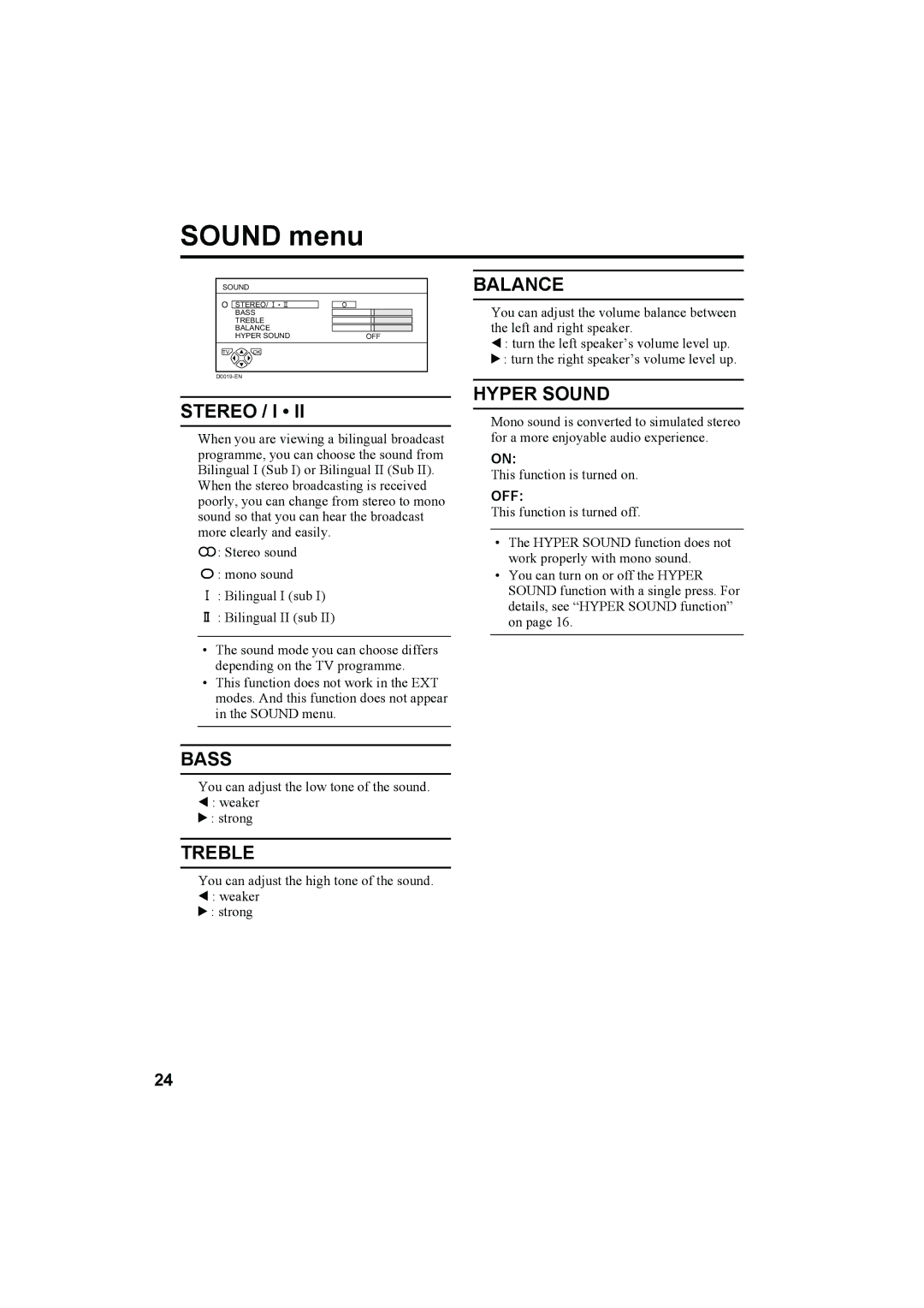 JVC AV-32H5SA manual Sound menu 