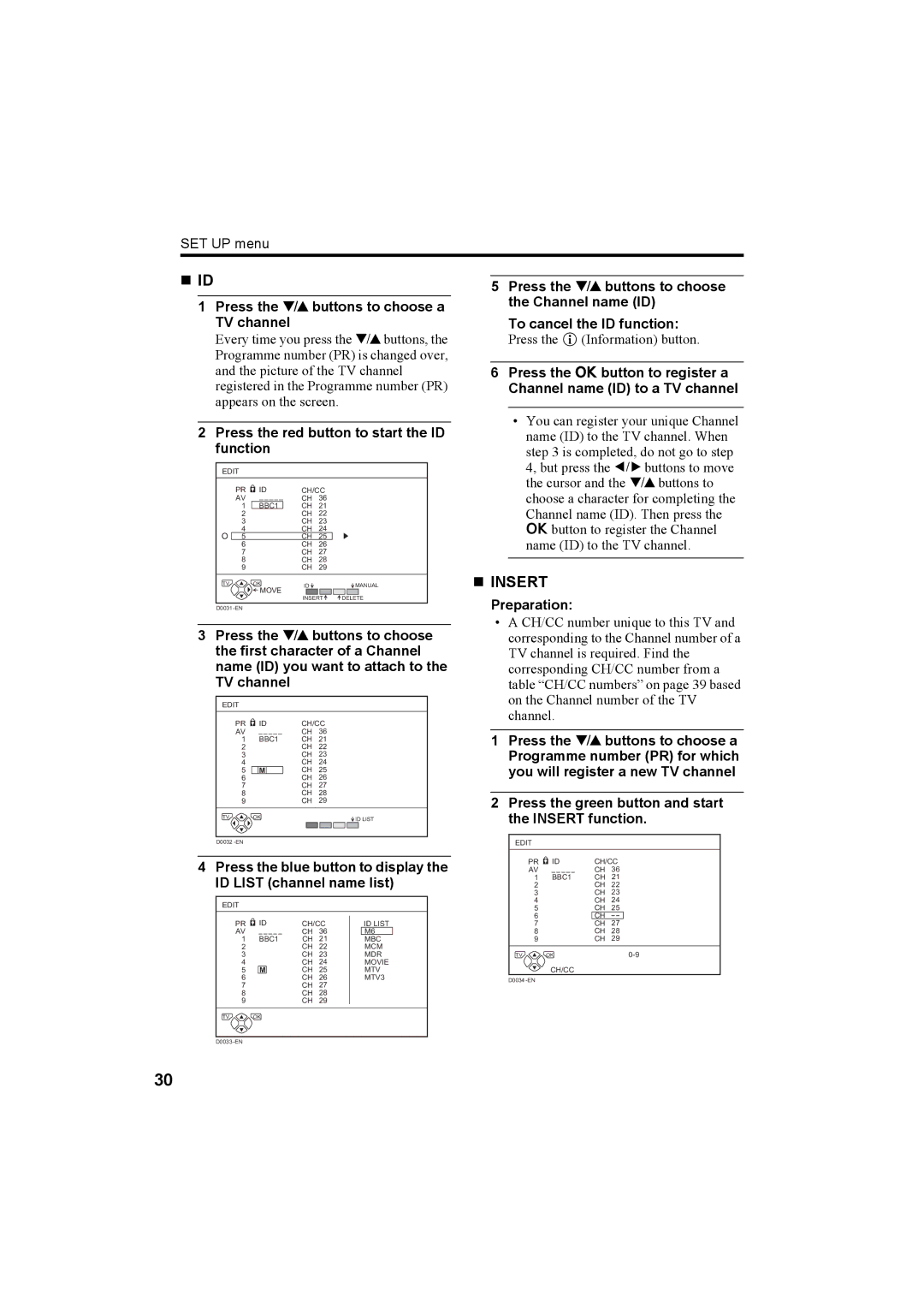 JVC AV-32H5SA manual „ Id, „ Insert 