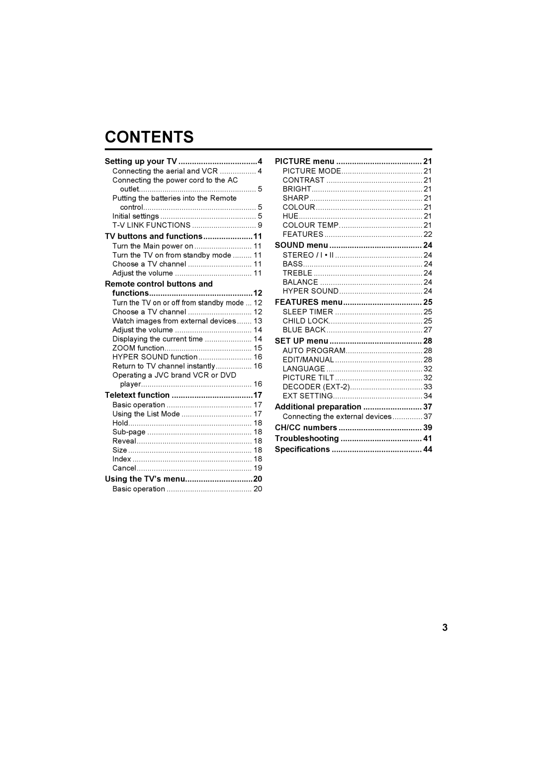 JVC AV-32H5SA manual Contents 