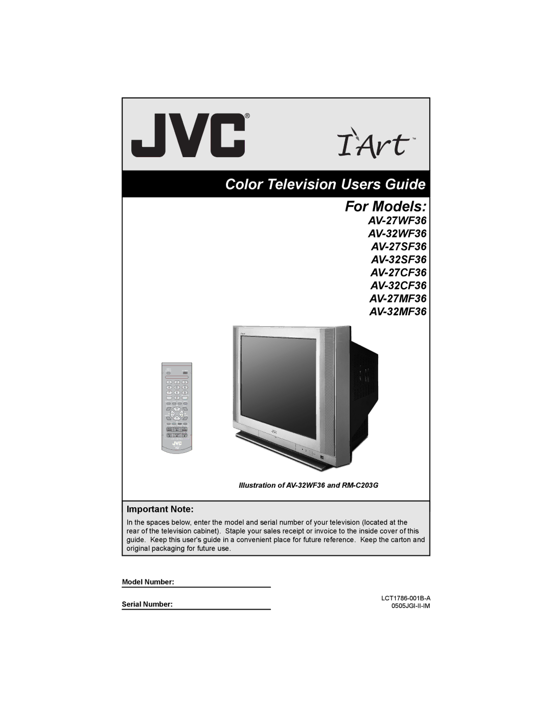 JVC AV-27MF36, AV-32MF36 manual Important Note, Model Number Serial Number 