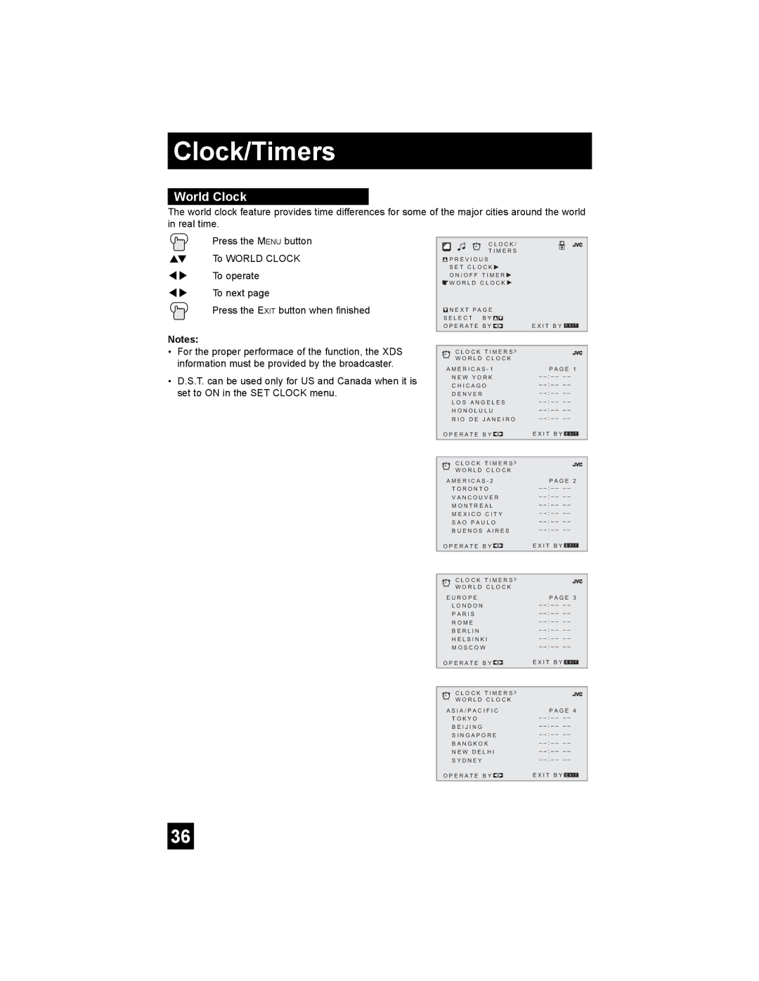 JVC AV-32MF36, AV-27MF36 manual World Clock 