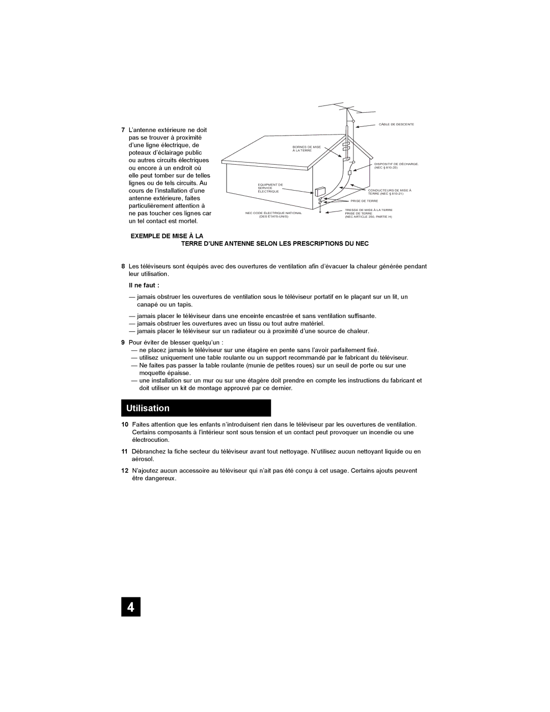 JVC AV-32MF36, AV-27MF36 manual Utilisation, Il ne faut 