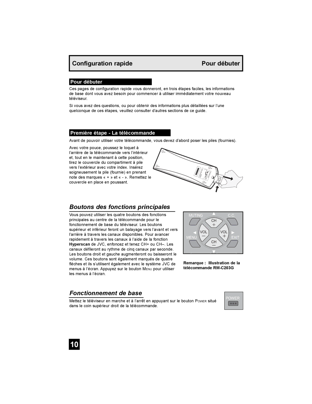 JVC AV-32MF36 Boutons des fonctions principales, Fonctionnement de base, Pour débuter, Première étape La télécommande 