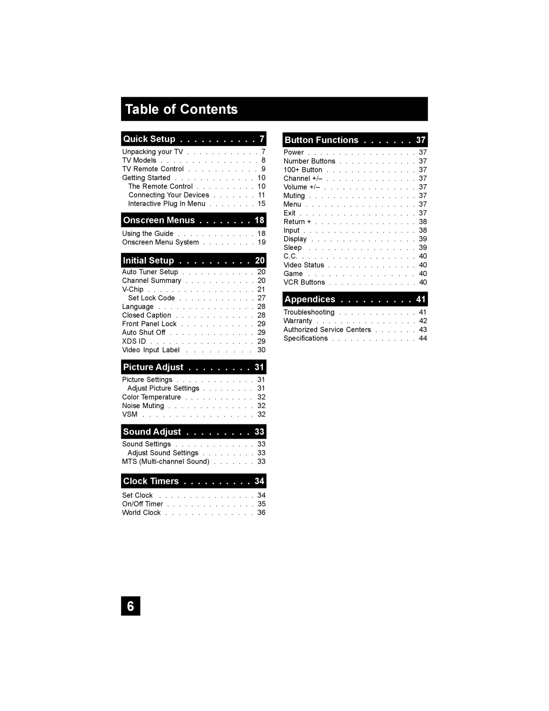 JVC AV-32MF36, AV-27MF36 manual Table of Contents 