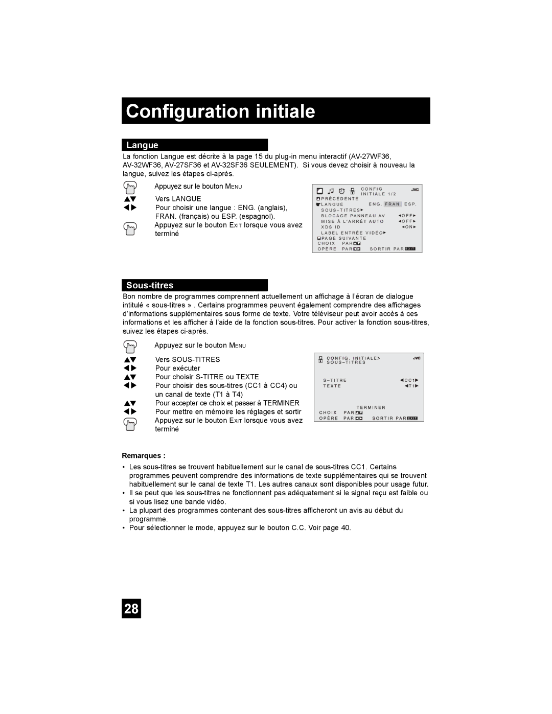 JVC AV-32MF36, AV-27MF36 manual Langue, Sous-titres 