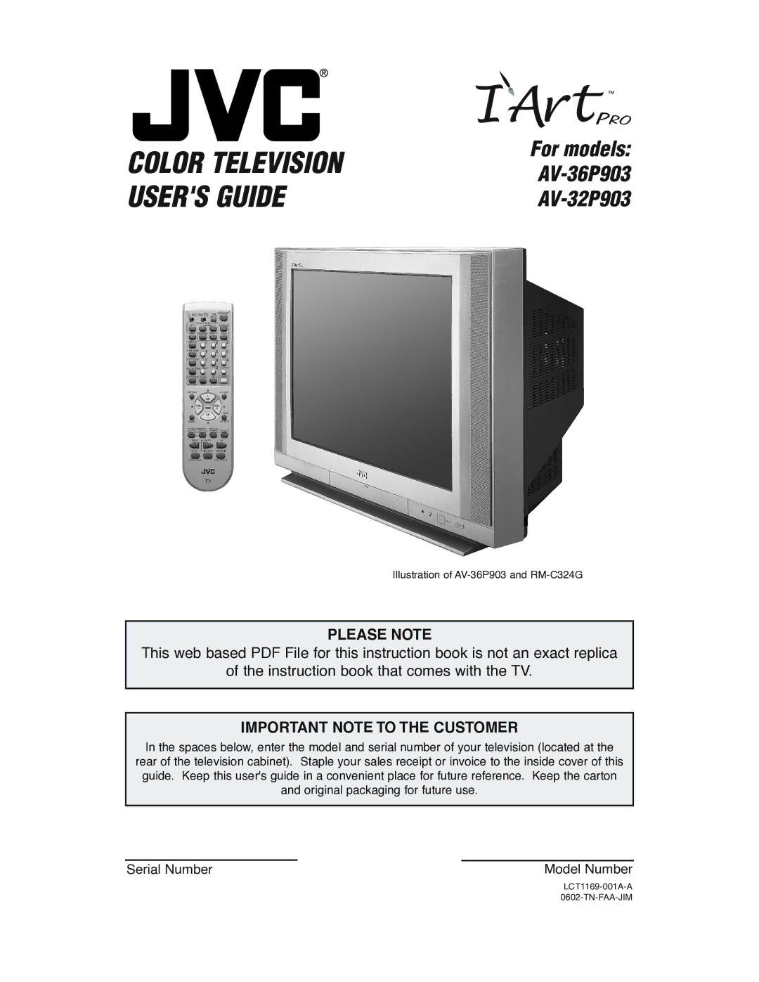 JVC AV 32P903 manual Please Note, Important Note to the Customer 