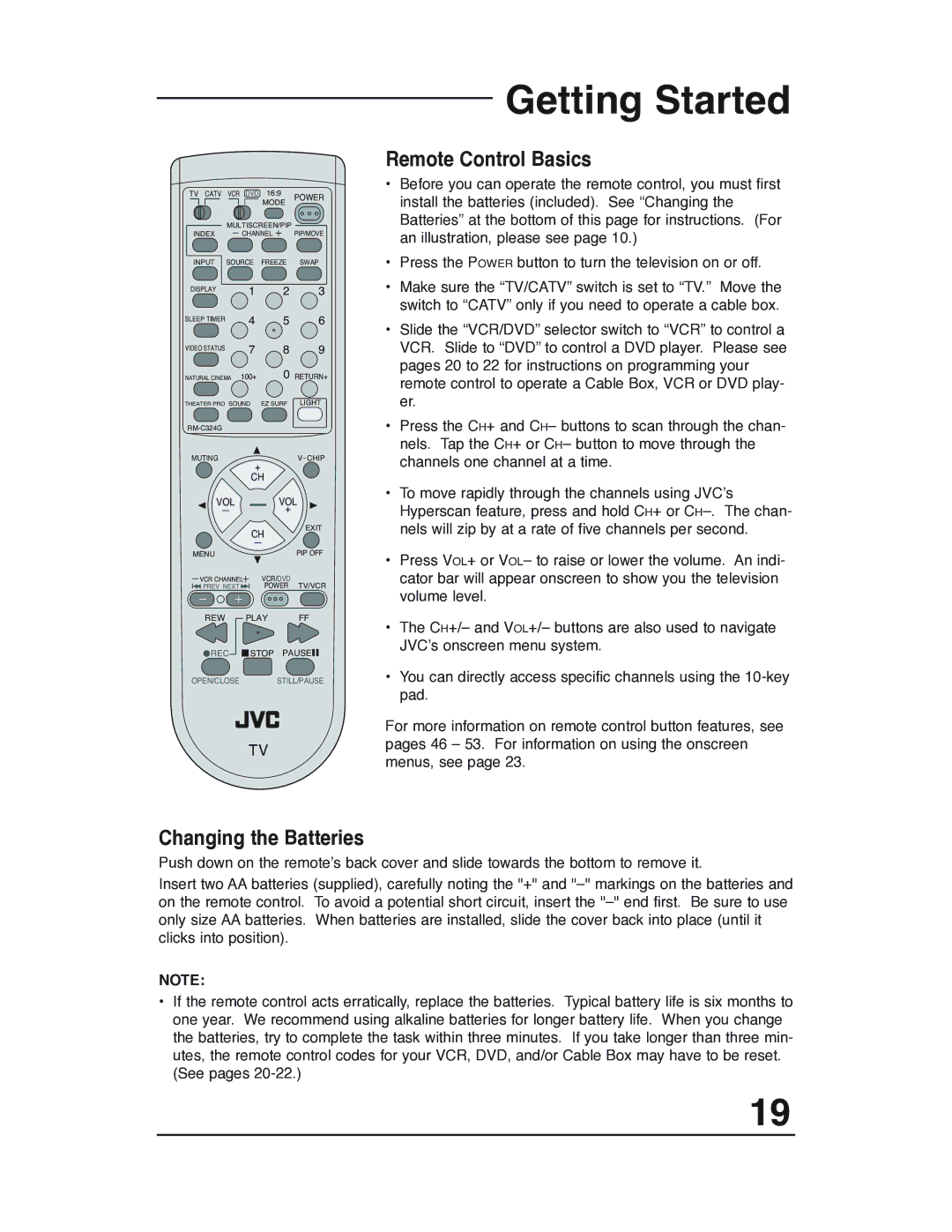 JVC AV 32P903 manual Getting Started, Vol 