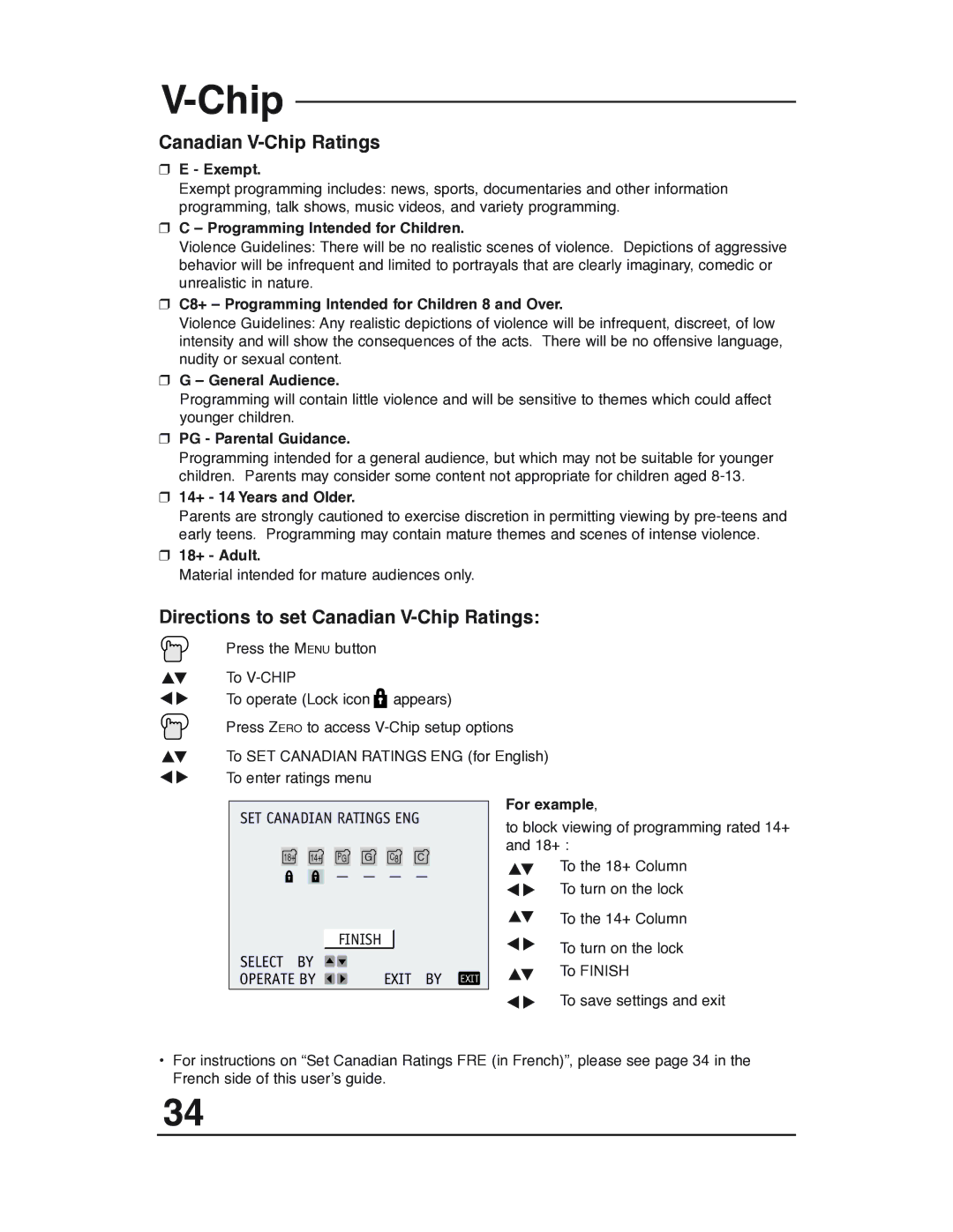 JVC AV 32P903 manual Directions to set Canadian V-Chip Ratings 