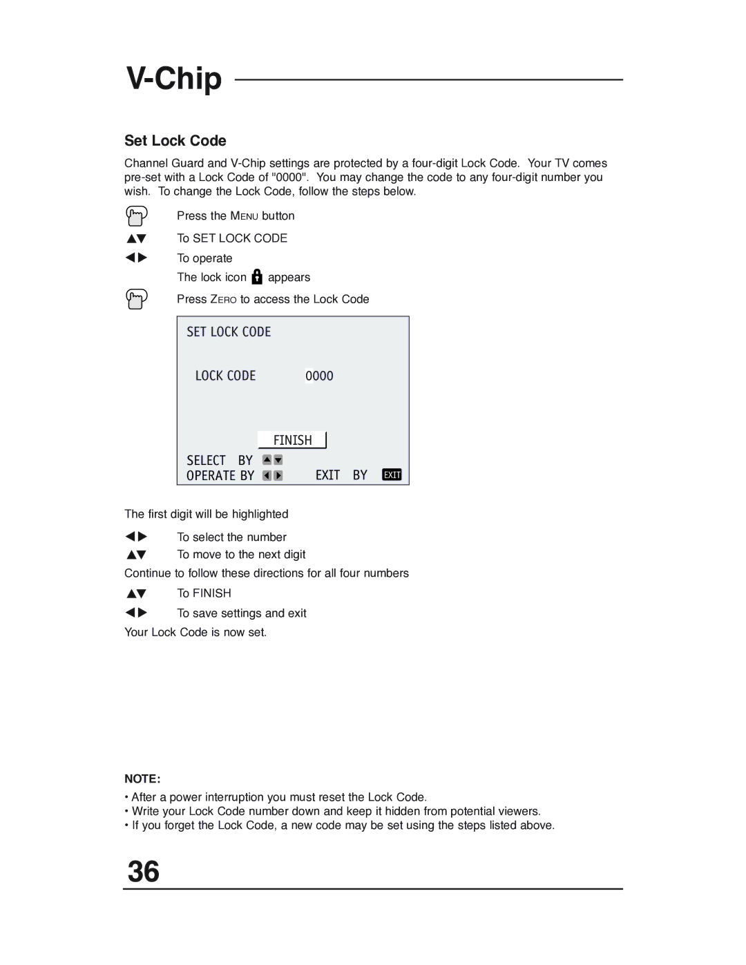 JVC AV 32P903 manual Set Lock Code, Select by Exit by Exit Operate by 