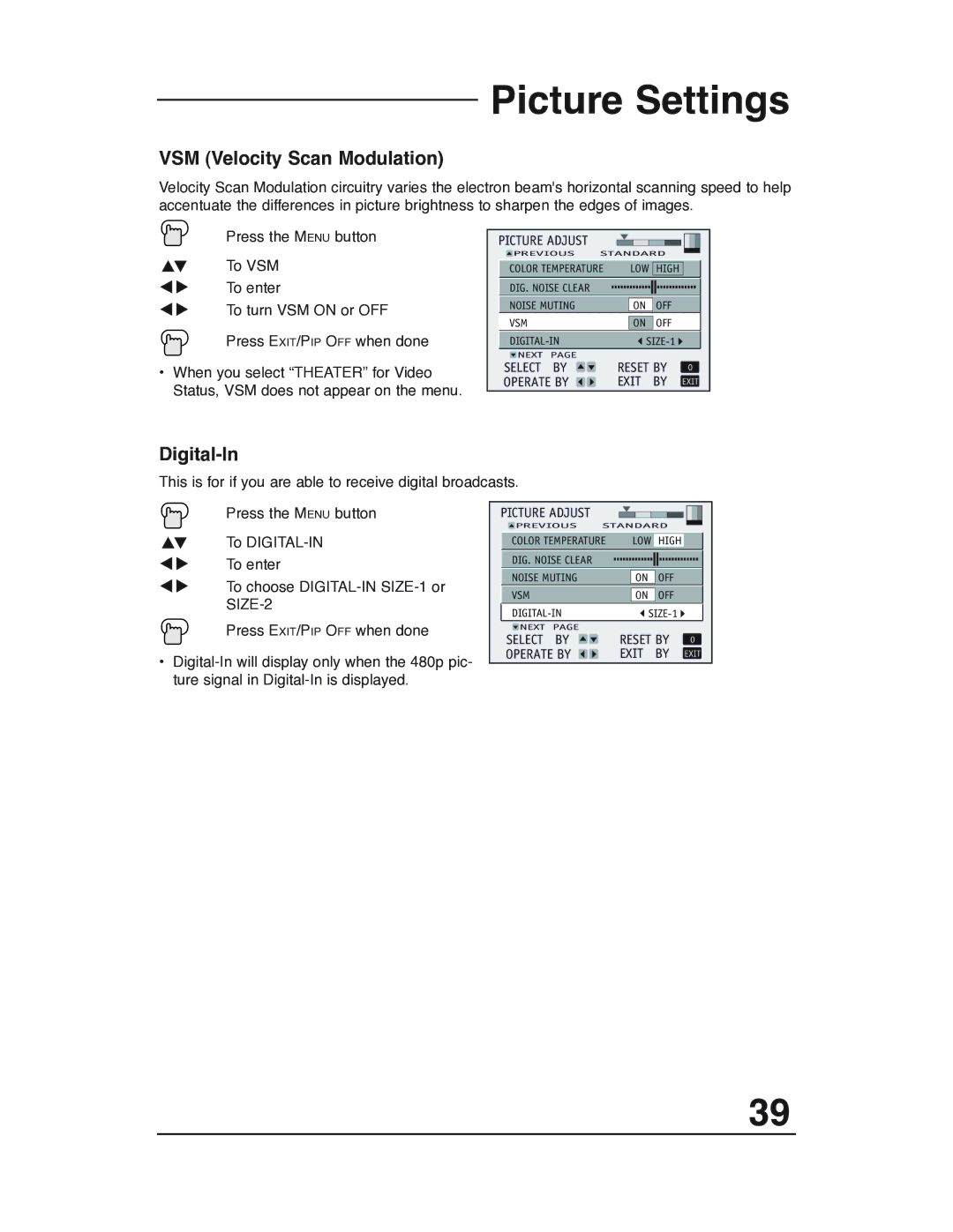 JVC AV 32P903 manual VSM Velocity Scan Modulation, Digital-In 