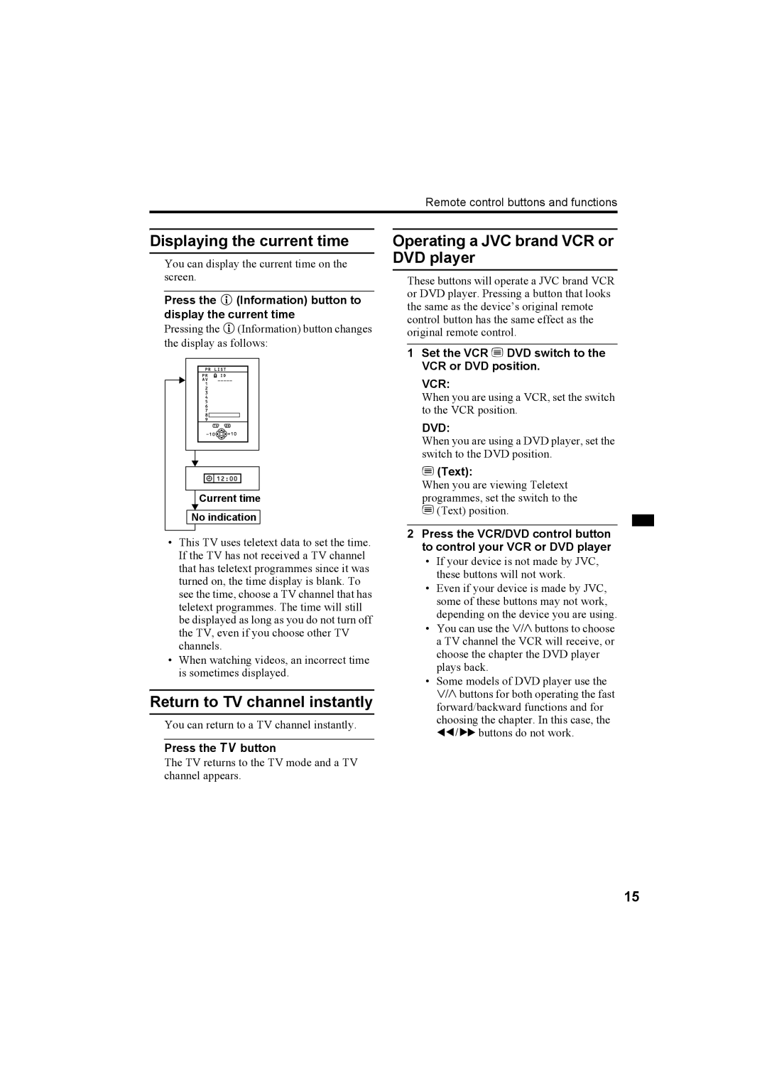 JVC AV-32R370KE, AV-28R370KE specifications Displaying the current time 