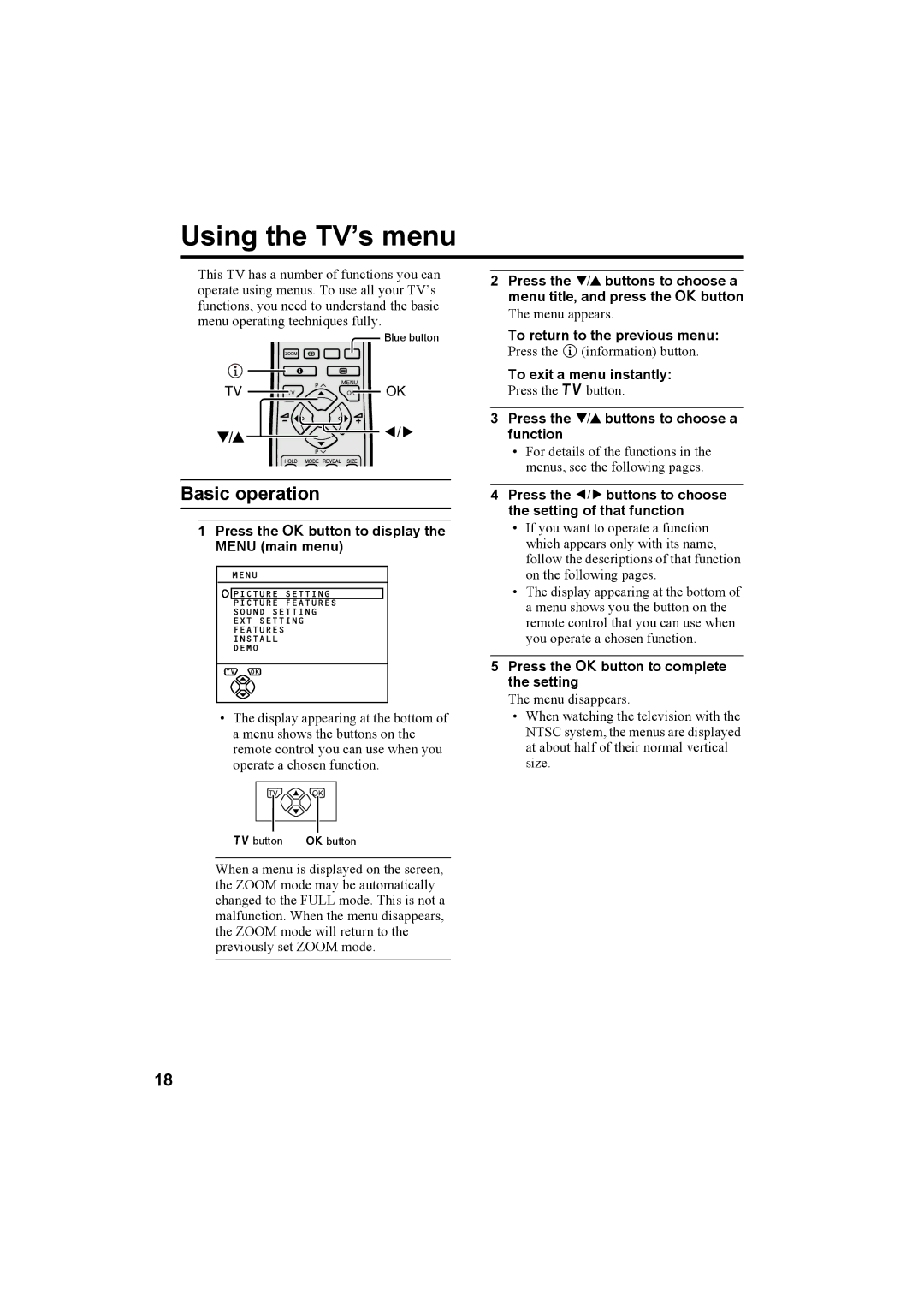 JVC AV-28R370KE Menu title, and press the abutton, Press the abutton to display Menu main menu, Function, Setting 