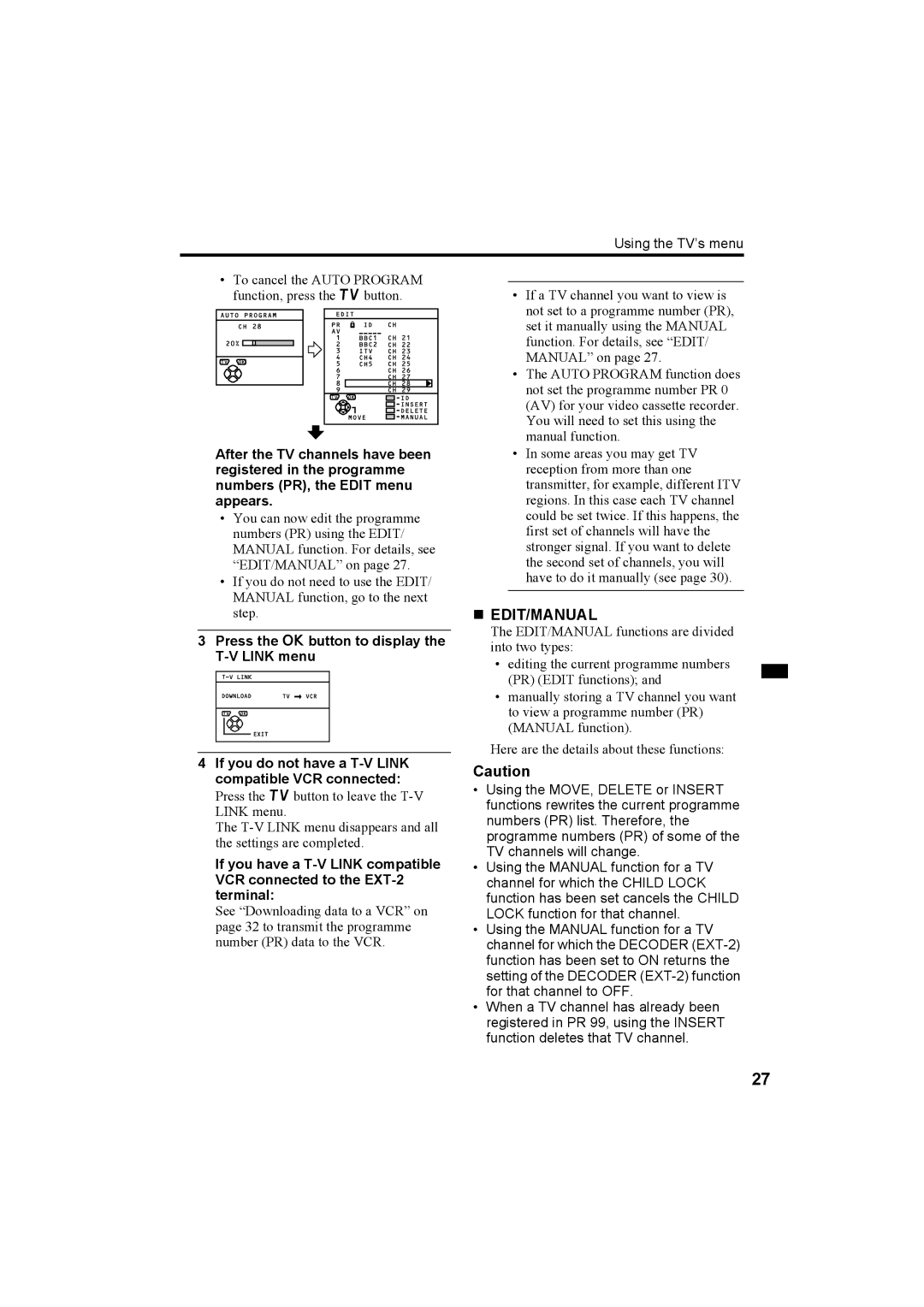 JVC AV-32R370KE, AV-28R370KE specifications „ Edit/Manual 