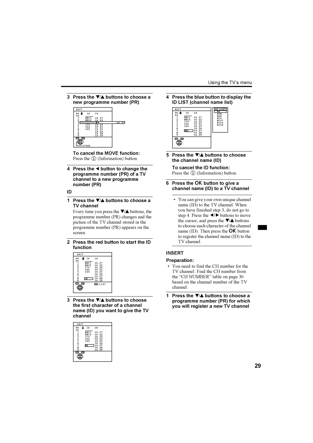 JVC AV-32R370KE, AV-28R370KE specifications Press the abutton to give a channel name ID to a TV channel 