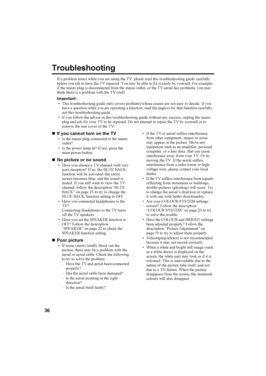 JVC AV-28R370KE, AV-32R370KE specifications Troubleshooting 