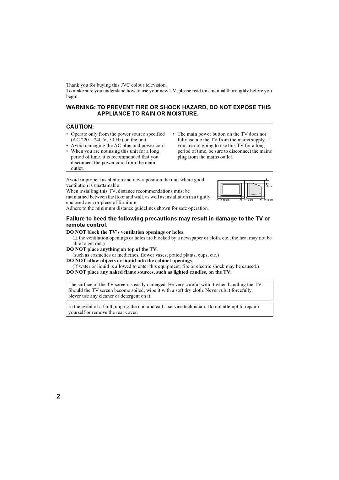 JVC AV-32R370KE, AV-28R370KE specifications Do not place anything on top of the TV 