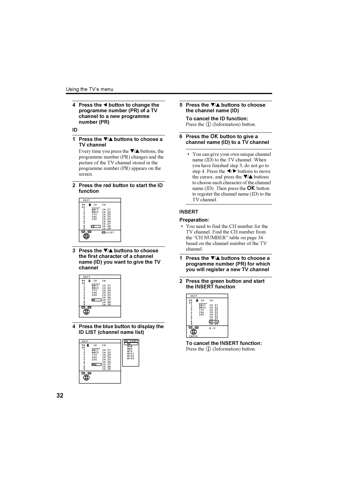 JVC AV-32R370KE, AV-28R370KE specifications Press the abutton to give a channel name ID to a TV channel, Preparation 