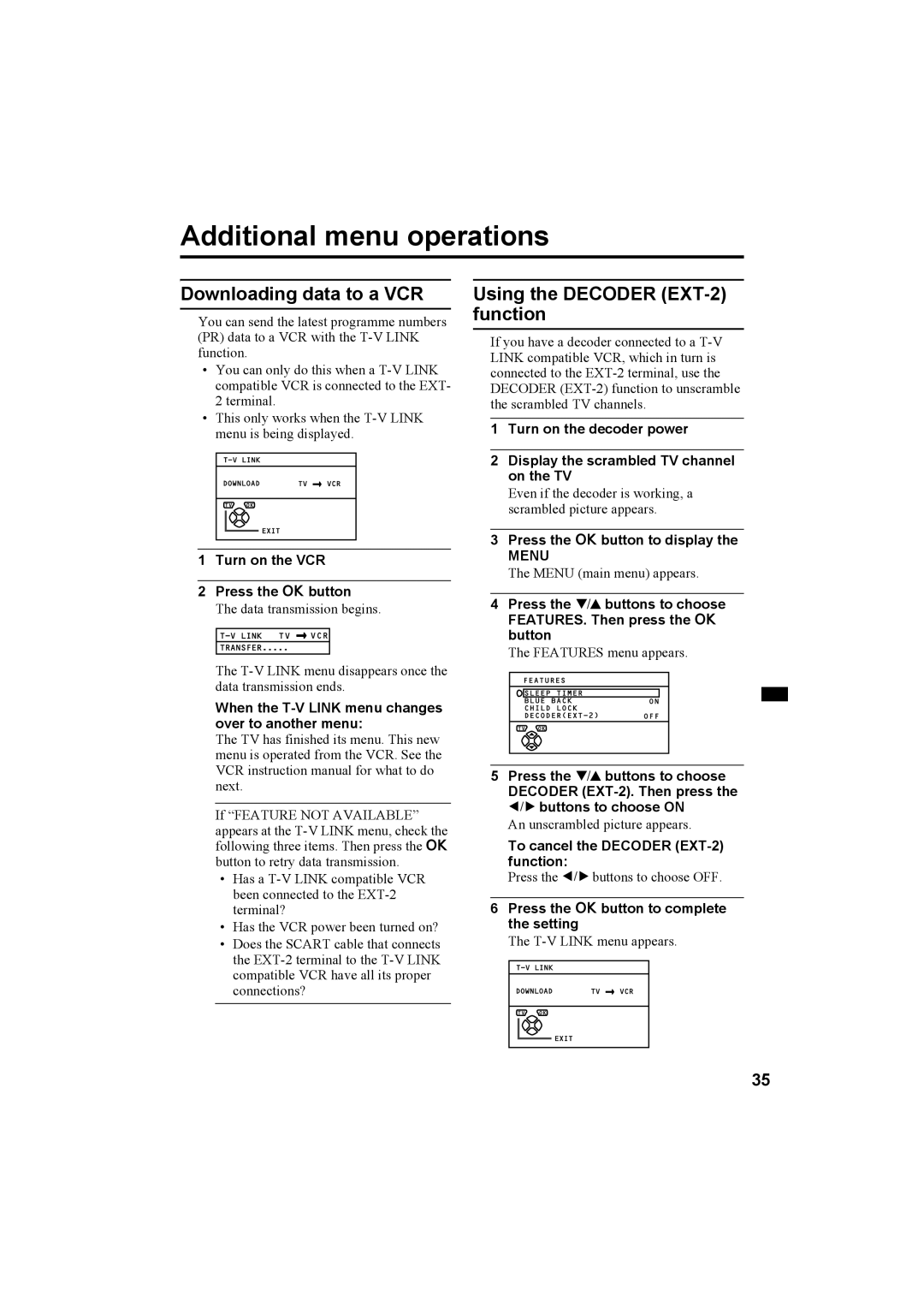 JVC AV-28R370KE, AV-32R370KE specifications Downloading data to a VCR, Using the Decoder EXT-2 function, Menu 