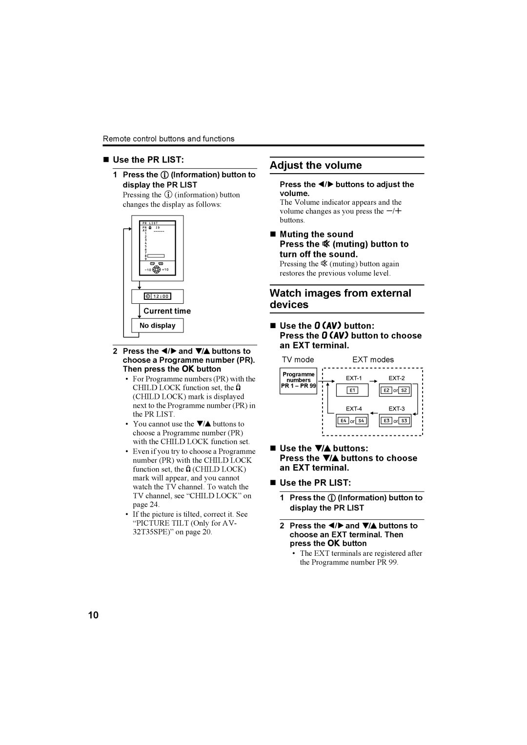 JVC AV-28R370KE, AV-32R370KE specifications Watch images from external devices, Current time 