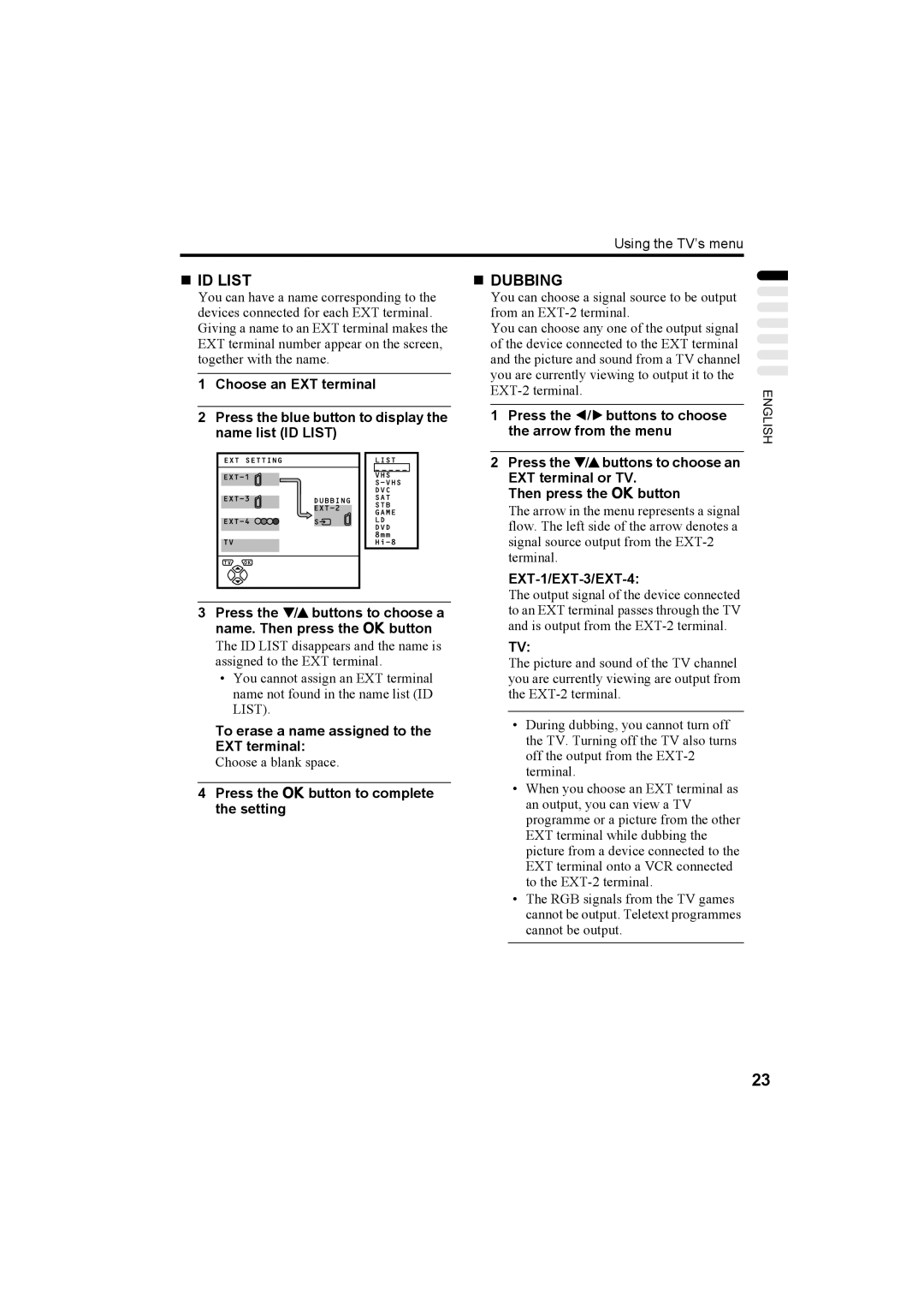 JVC AV-32R370KE, AV-28R370KE specifications „ ID List, To erase a name assigned to the EXT terminal 