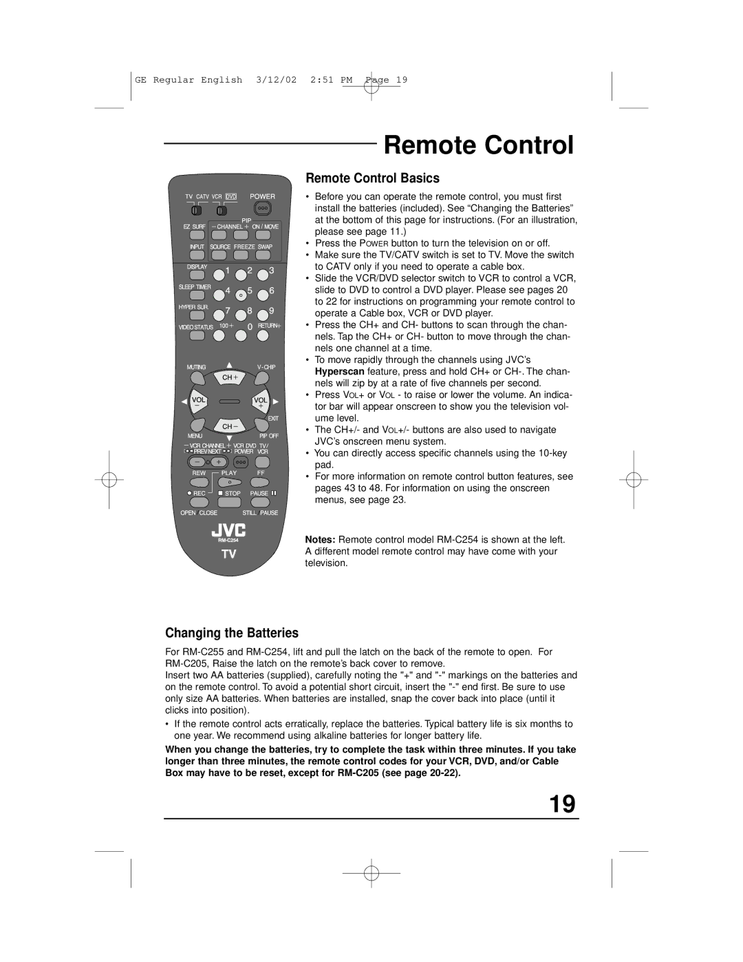 JVC AV-32S33, AV-32S36, AV-36S36, AV-36S33, AV-36330, AV-36320, AV-32320, AV-32330, AV-32360 manual Remote Control Basics 