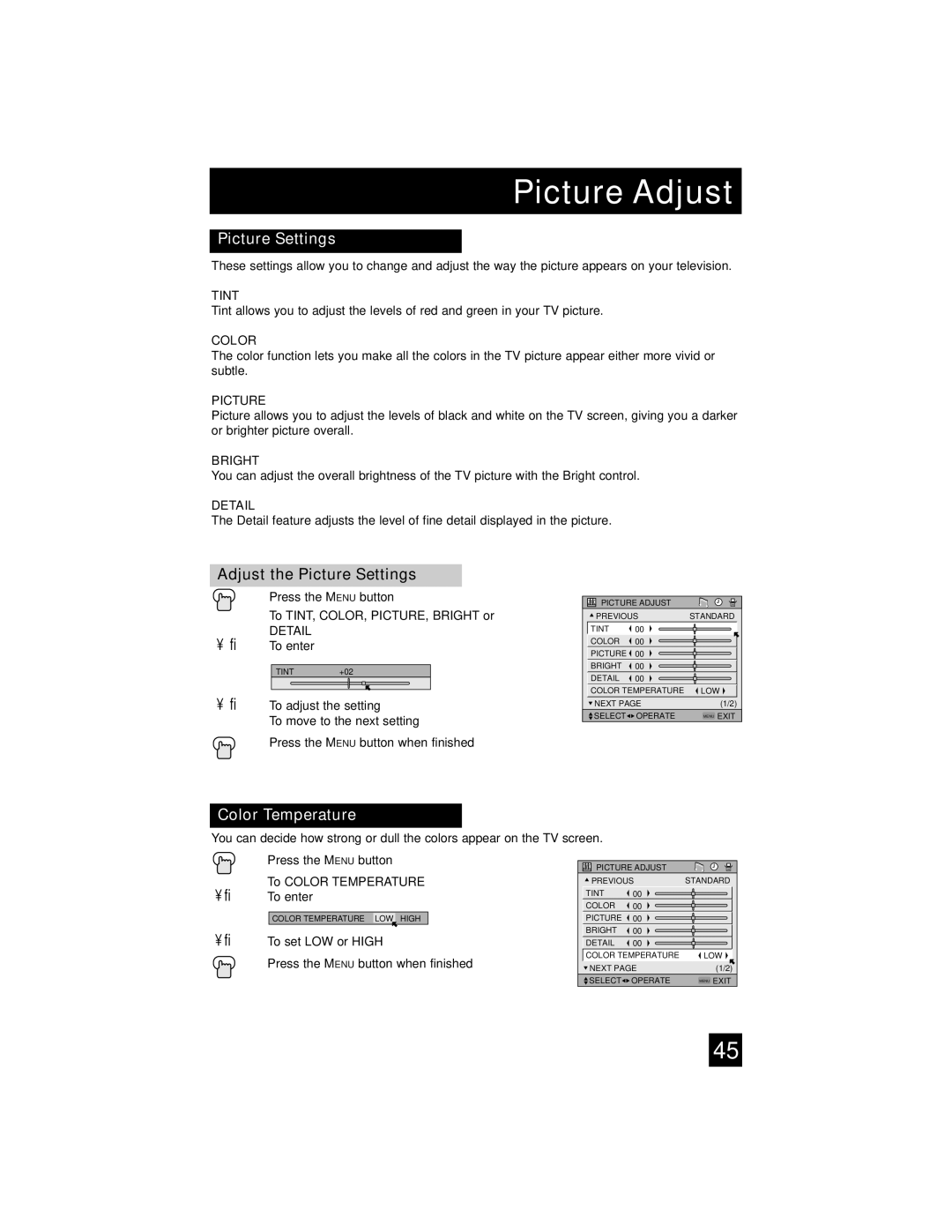 JVC AV-32S565 manual Picture Adjust 