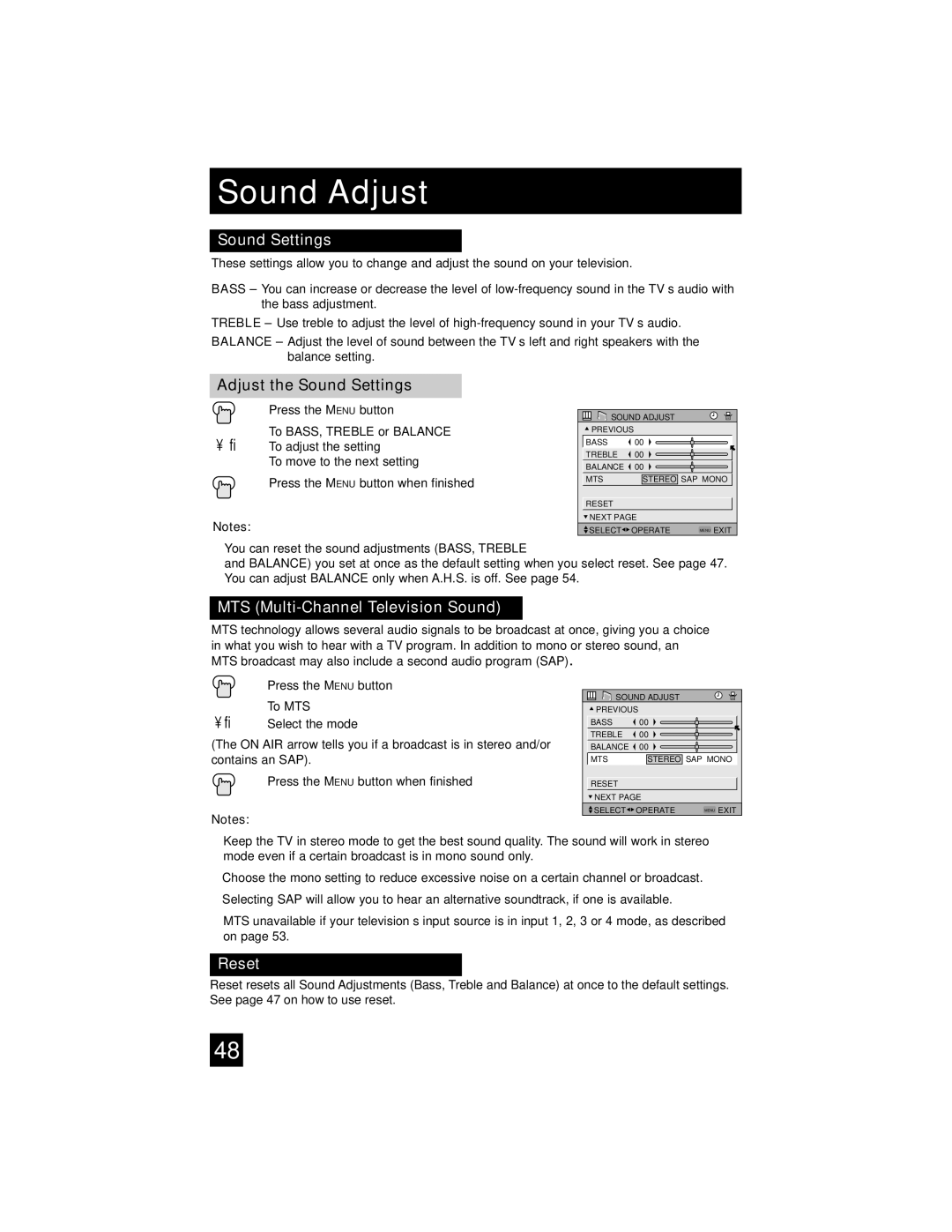 JVC AV-32S565 manual Sound Adjust 