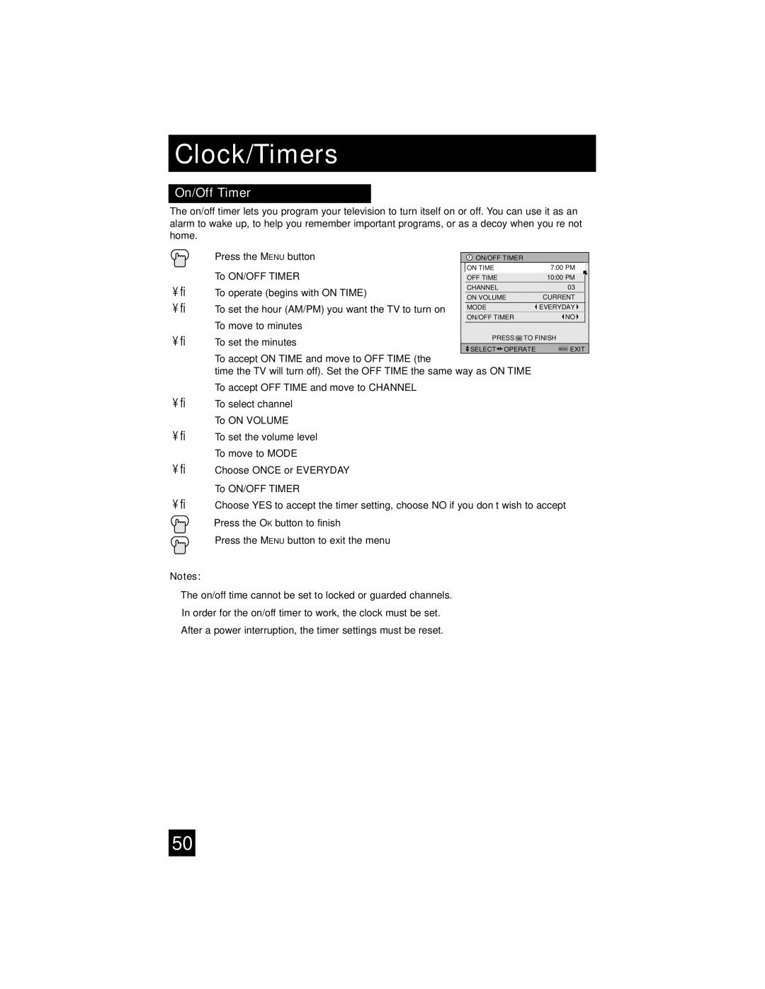 JVC AV-32S565 manual On/Off Timer 