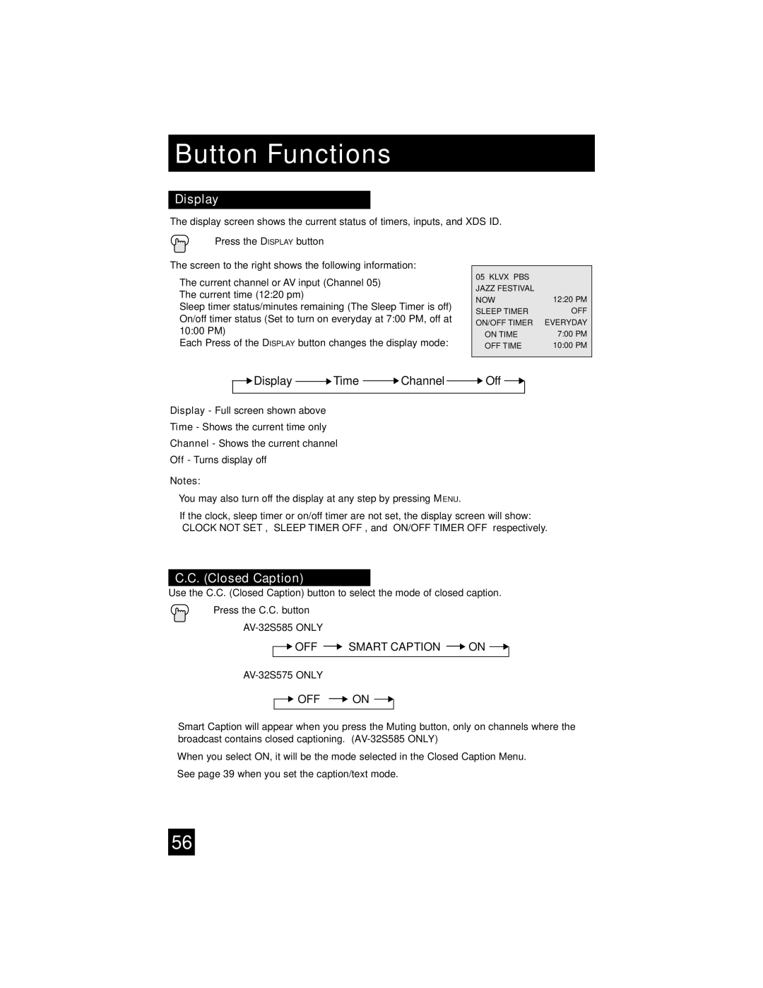 JVC AV-32S565 manual OFF Smart Caption on 