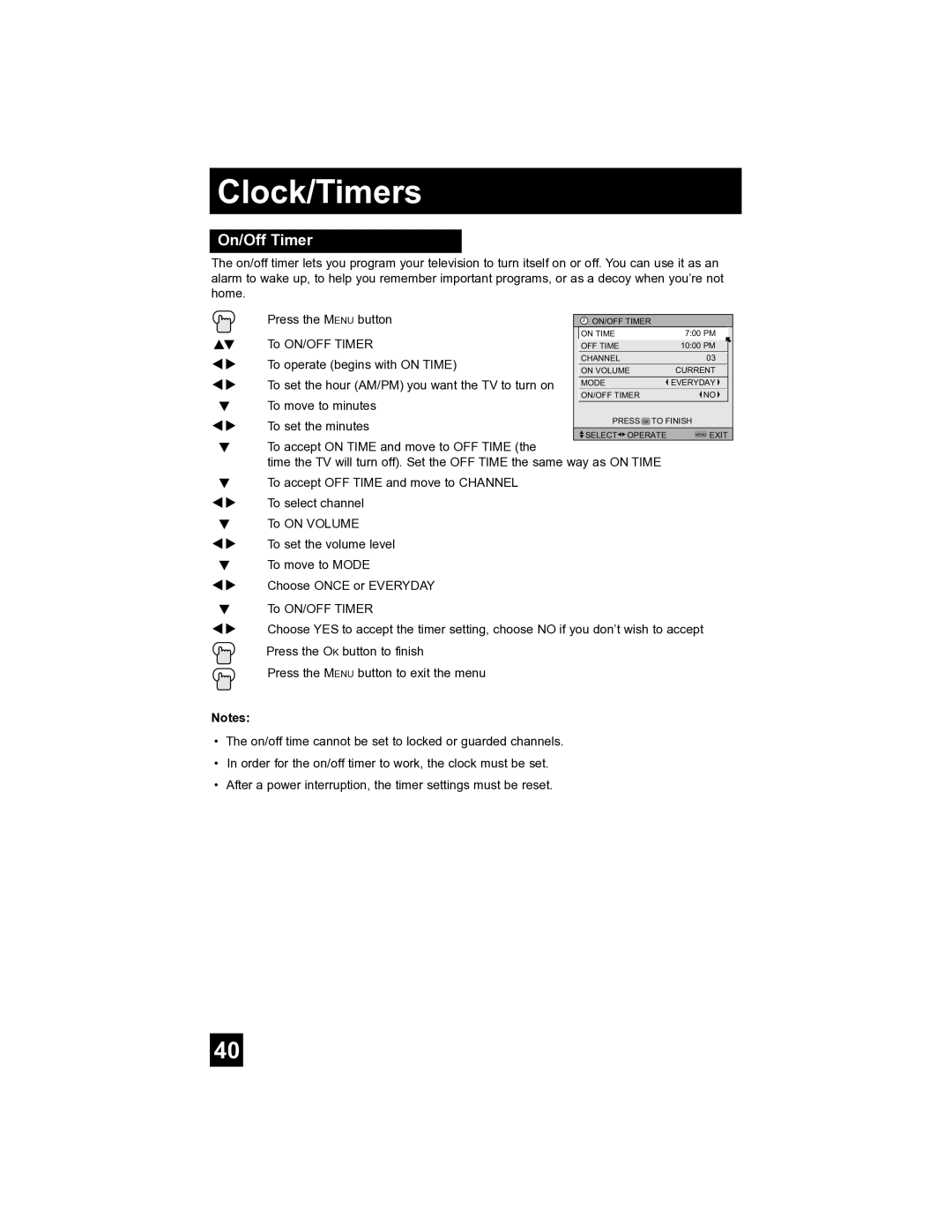 JVC AV-32S565 manual On/Off Timer 